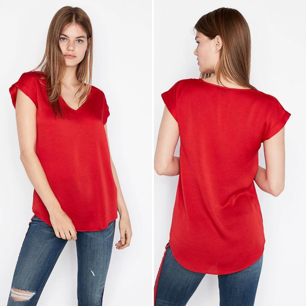 Express V Neck Gramercy Tee in Red
